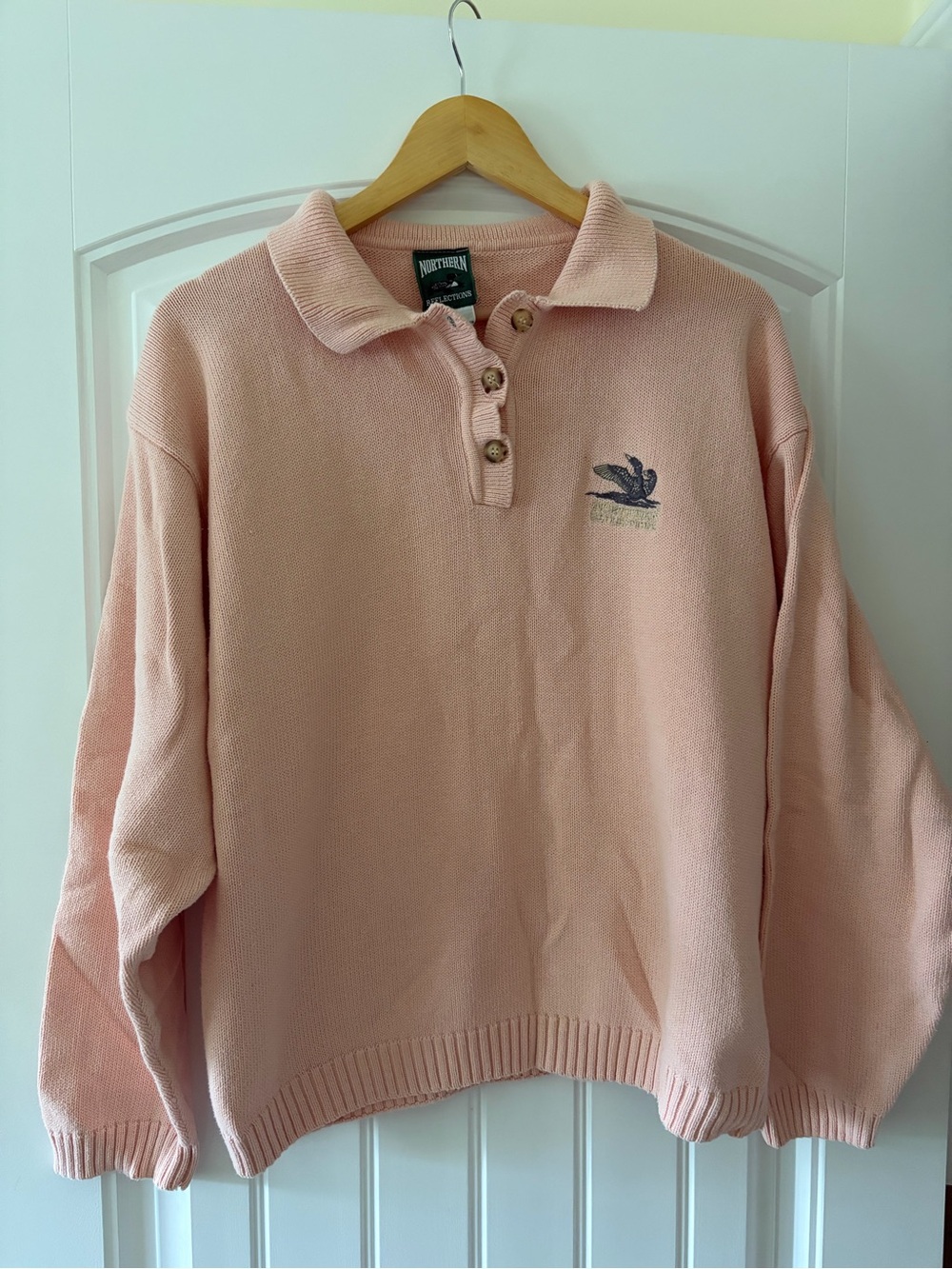 Vintage Northern Reflections Cotton Knit Collared Sweater Size small